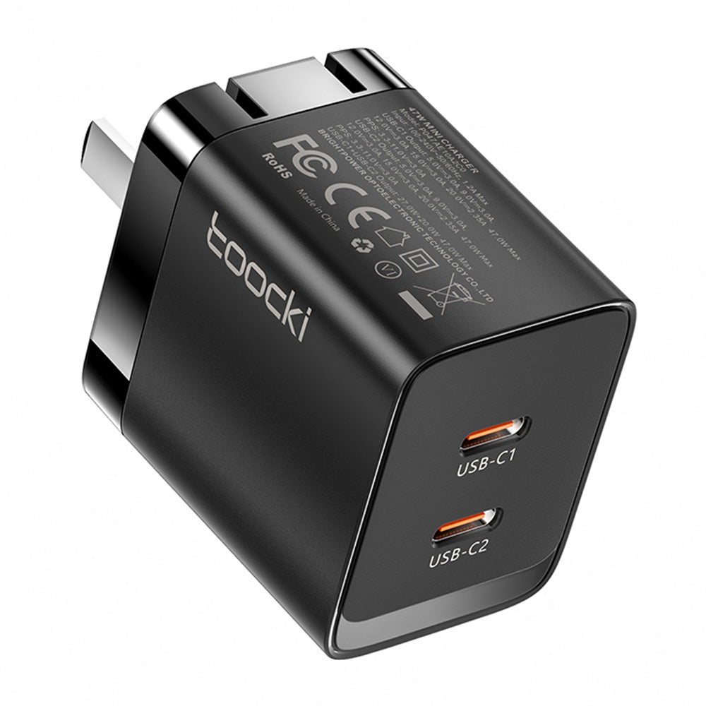 TOOCKI P047AB10A2C0 PD 47W GaN Wall Charger Dual Type-C Fast Charging Power Adapter TOOCKI P047AB10A2C0 PD 47W GaN Wall Charger Dual Type-C Fast Charging Power Adapter